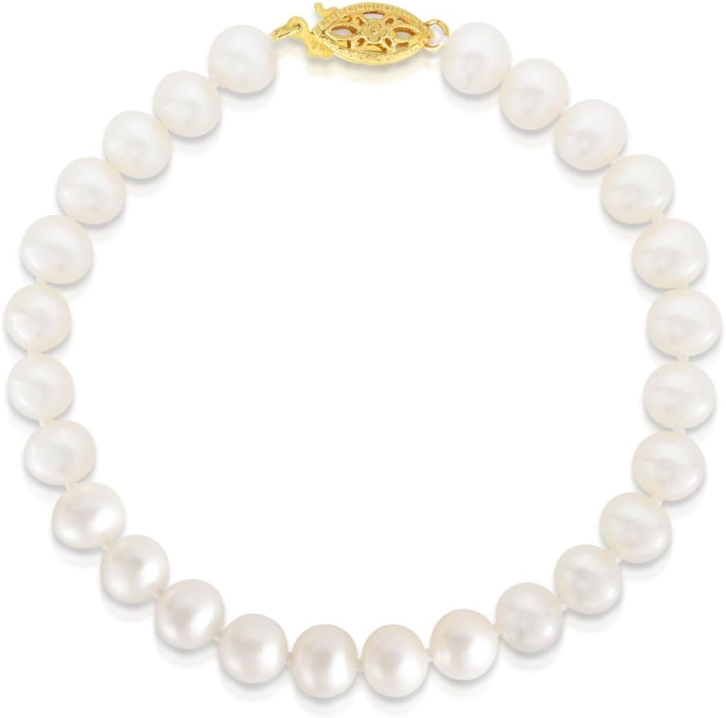 Floreo 14k Yellow Gold 6.5mm Pearl Bracelet, 7 Inch