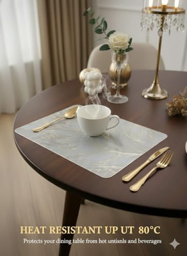 Image of Dining Table Mat and Runner Set for Home Kitchen Reusable Placemat Combo Set for Everyday Dining Use and Table Setup (Modern ractangle Table mat Runner, Pack of 7 (6+1))