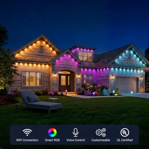 Image of Permanent Christmas Lights Outdoor 59ft - Addressable House Lights All Year | Wifi Connection, 72 Scene Modes, Music Capture, Voice Control String Lights Under Eave for Party, Halloween, Christmas