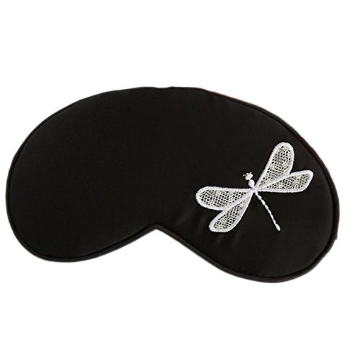 Lubier Masque de nuit Cache yeux Motif de libellule Cotonu00a0Il y a un sac d'eau mezzanine-Noir