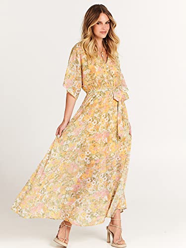 Image of ANRABESS Womens Boho Floral Wedding Guest Maxi Dress | Flowy A-Line Chiffon with Slit, Elegant V Neck Wrap Elastic Waist, Casual 1 /2 Sleeve Spring Summer Outfits, Tea Party