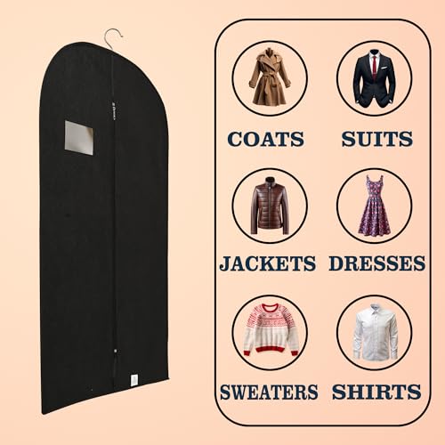 Image of Kuber Industries Pack of 4 Blazer Cover | Suit Covers with Zip for Women & Men | Dustproof Coat Bag for Clothes, Jacket | Plain Coat Cover | Black
