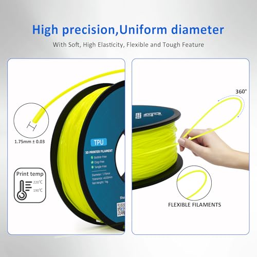 Image of Geeetech TPU Filament 1.75mm, Shore 95A Flexible 3D Printer Filament with High Elasticity, 1KG (2.2lbs) Spool, Dimensional Accuracy ±0.03mm, Fits Most FDM Printers (Yellow)
