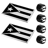 Dsycar 2 Pack Puerto Rico Black and White Flag Metal Decal Auto Emblem - Gifts 4 Free Puerto Rico Flag Valve Stem Caps (Black White Puerto Rico Flag)