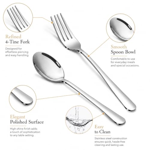 Image of Stainless Steel Silverware Set, 8-Piece Dinner Forks and Spoons, 7.3-Inch, Mirror Polished, Dishwasher Safe Flatware