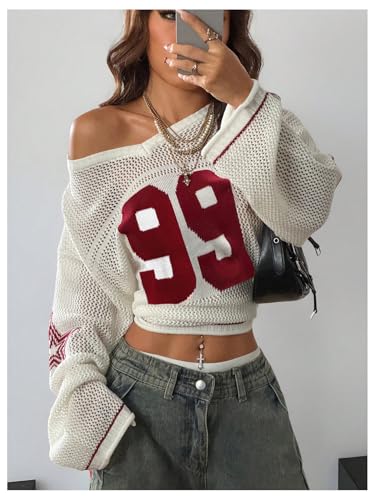 Image of Verdusa Women's Y2k Crochet Tops Jersey Shirts Graphic Going Out Summer Outfits Oversized Streetwear