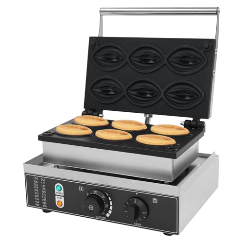 Commercial Waffle Maker, 6pcs Strange Shape Abalone Waffle Maker Machine,for Bakeries, Restaurants, Kiosks, Canteens, Etc, with Detachable Slag Tray, Nonstick Pan Design