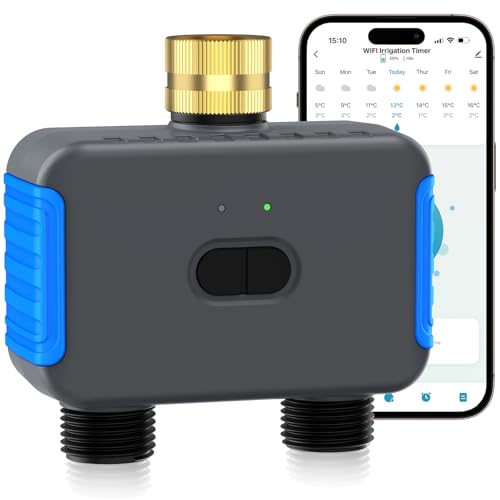 WiFi Sprinkler Timer, 2 Zone Smart Bluetooth Hose Timers, Water Timer with APP, Digital Irrigation System Compatible with Alexa Google, for Outdoor Garden Lawn