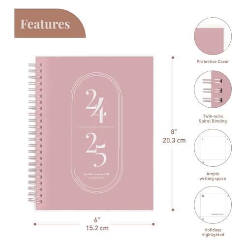 Rileys Academic Planner 2025-2026, Daily, Weekly & Monthly Planner, July 2025 - June 2026, Student Notes Pages, Twin-Wire Binding, Weekly Agenda for School & Work (8 x 6-Inches, Pink) - Thumbnail 2