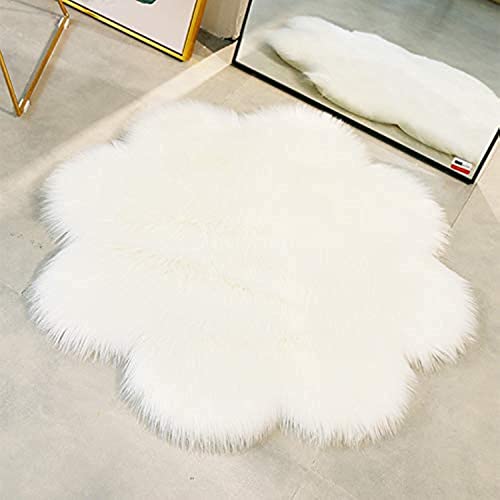 QINGLOU Faux Lammfell Schaffell Teppich (45 x 45 cm) Wohnzimmer Schlafzimmer Kinderzimmer/Als Faux Bett-Vorleger oder Matte für Stuhl Sofa (Weiß, 45...