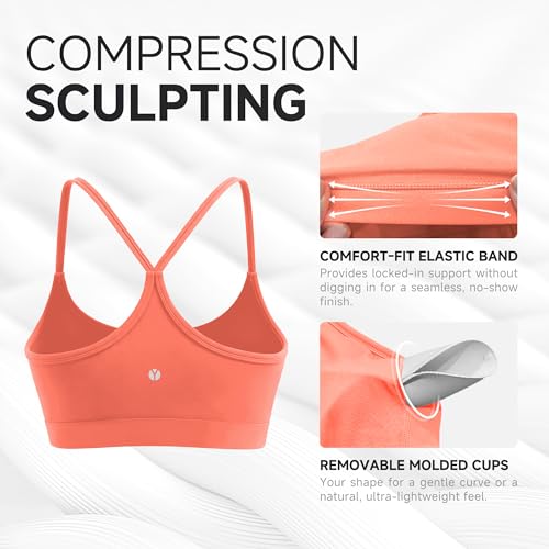 MXYMXY Women’s Sculpting Compression Sports Bra Y-Back Training Bra with Removable Pads for Gym Yoga Top Coral Pink — view 4