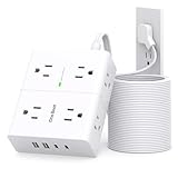 Extension Cord 15 Ft, Flat Plug Surge Protector Power Strip 15ft Long Cord with 8 Outlets and 4 USB Ports(2 USB C), 15 Feet Extension Cord with Multiple Outlets for Home Office, College Dorm Room