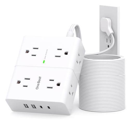 Extension Cord 15 Ft, Flat Plug Surge Protector Power Strip 15ft Long Cord with 8 Outlets and 4 USB Ports(2 USB C), 15 Feet Extension Cord with Multiple Outlets for Home Office, College Dorm Room
