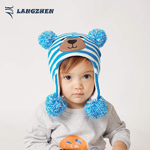 Image of Toddler Infant Winter Hat with Earflap Knit Warm Beanie Fleece Lined Hat for Baby Boys Girls