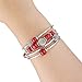 PEARL&CLUB Beaded Chakra Bangle Turquoise Bracelet - Fashion Jewelry Wrap Bracelet with Thick Silver Metal and Mala Beads, Birthday Gifts For Women(Red)