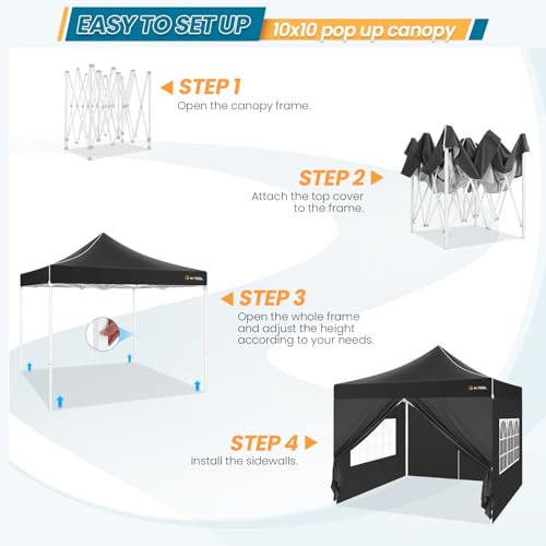 Image of Hoteel 10x10 Pop Up Canopy Tent, Heavy Duty with Durable Frame, 4 Sidewalls