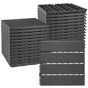 ToLanbbt Plastic Interlocking Deck Tiles 27 Pack 12″x12″ Waterproof Indoor Outdoor Composite Patio Flooring Decking Tiles All Weather Use for Patio Porch Balcony Backyard Poolside, Dark Grey