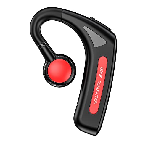 Open Ear Headphones Bluetooth Single Bone Conduction Wireless Earbuds with Earhooks Microphone Earphones Waterproof Long Battery Life Earpiece for Workout Sports Running Android iOS Non Ear Plug Red