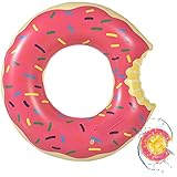 Mizijia Schwimmring, Schwimmring Erwachsene, Donut Schwimmring-Ø 120 cm, mit 1x aufblasbaren Getränkehalter für Pool. (pink)