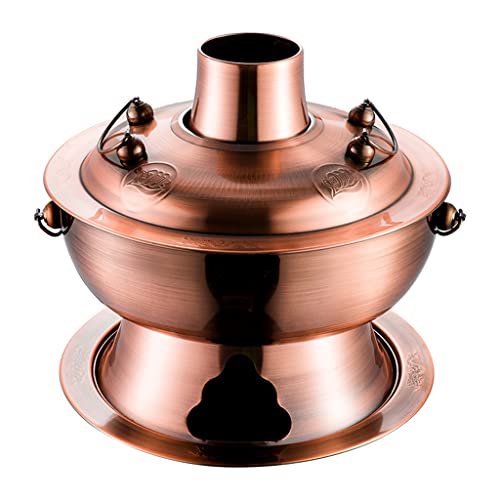 INUUXLG Old Beijing Copper Hot Pot Wooden Pure Copper Old-Fashioned Hot Pot Household Extra Thick Copper Pot Shabu Shabu Outdoor (Color : Silver, Size : 34cm) (Brass 36