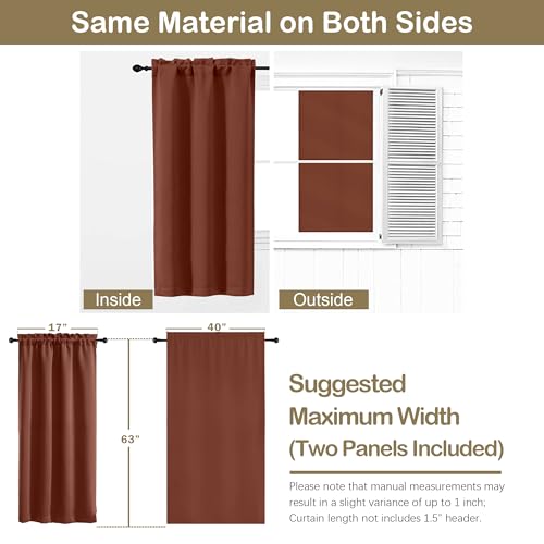 Image of Terracotta Blackout Curtains for Bedroom 63 Inch Length 2 Panels, Protect Privacy Thermal Insulated Curtains for Bedroom, Dual Rod Pocket Window Treatments Blackout Drapes, 2x40Wx63L Inches