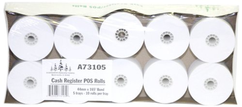 Evergreen A73105 Paper POS Roll Restaurant Pack, Bond, 165' Length x 44 mm Width (Case of 50 Rolls)