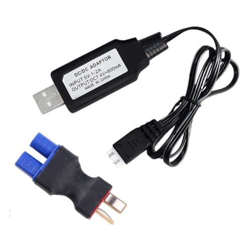 Raebatuol RC Battery Accessory Kit,No Wires Deans T Male (red) Connector Switch to EC3 Female (Blue) Adapter, for Remote Control Toy Boat FPV Drone Car etc - 1 Pcs with 7.4V USB Charger Cable