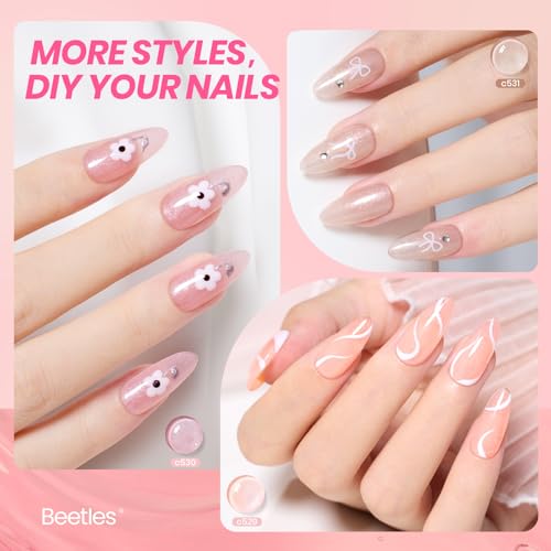 Image of Beetles Jelly Gel Nail Polish Set - 6 Colors Shimmer Gel Polish Kit Glitter Nude Pink Brown Sheer Transparent Effect Soak Off UV Lady with Dreams Collection Gift for Women
