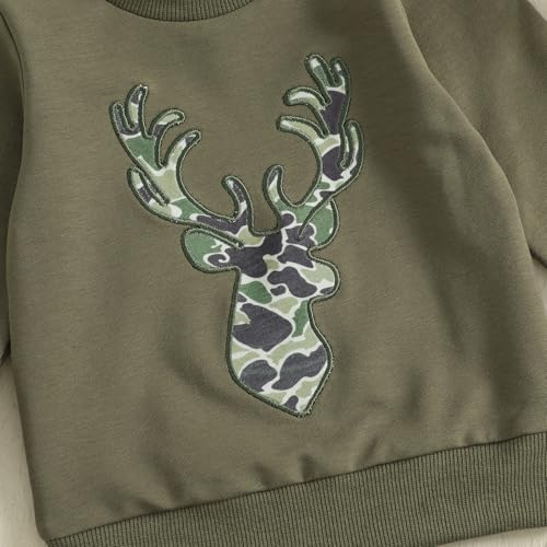 Fernvia Toddler Baby Boy Fall Hunting Clothes Wild Goose Fish Deer Print Sweatshirt Elastic Camouflage Pant Winter Outfits4
