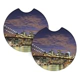 Brooklyn Bridge Towers in NYC United States America Car Cup Holder Mats (2-Pack) - Universal Coasters for Sedans, Trucks, Suvs & Boats, All-Weather Drink Protectors
