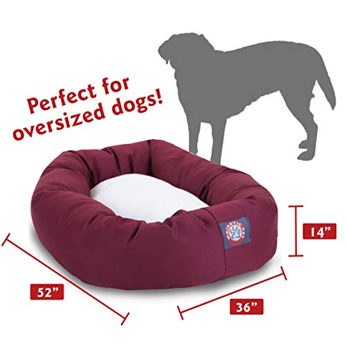 Image of 52 inch Burgundy & Sherpa Bagel Dog Bed By Majestic Pet Products