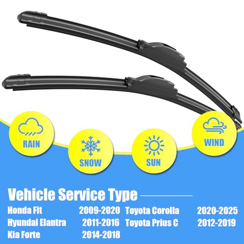 Image of Gavimnal 28 inch+14 inch Silicone Wiper Blades Replacement For Honda Fit 2009-2020,All-Season Front Windshield Wiper Blades(Set of 2)