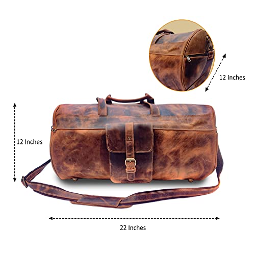 Wonder Care_ Leather Bag for Men Duffle Bag 22" / Mens Leather Travel Bag With Vintage Look Cross Body Leather Shoulder Bag for Business/Travel (Duffle Bag 22")2