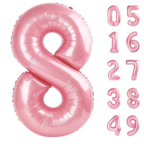 Pearlescent Pink 8 Balloon,Birthday Number Balloons,40 Inch Decorations 8th