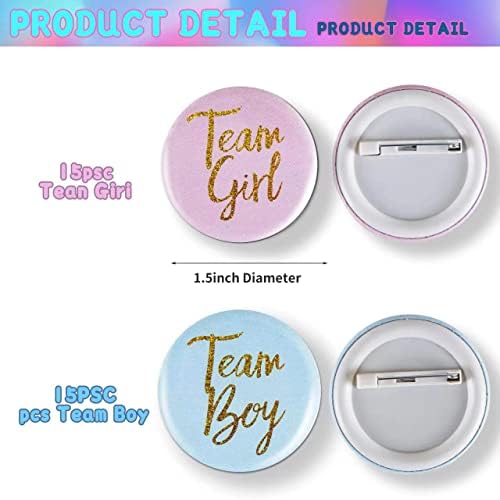 Quelay 50 Pcs Gender Reveal Button Pins 1.75 Inch Team Boy Or - View #9
