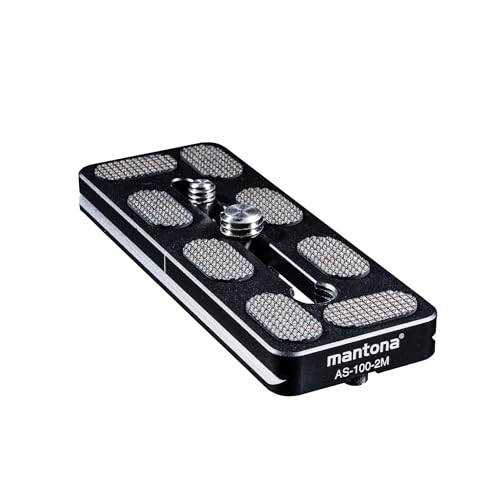 Mantona AS 100 2M   Placa de liberación rápida Compatible con Arca Swiss, 100 x 38 mm, con Tornillos y Marca Central