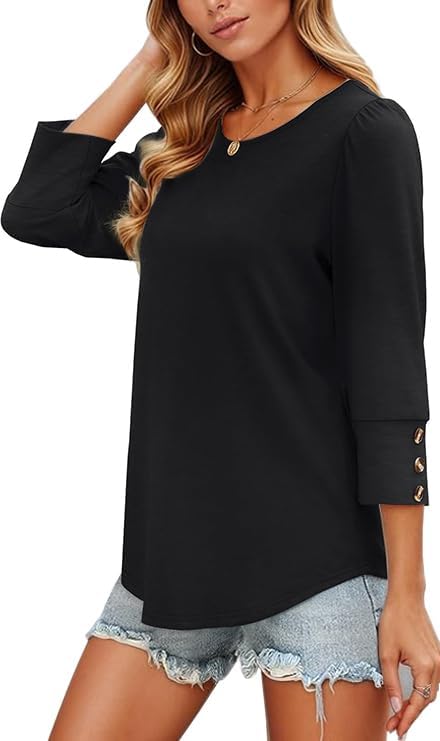 Womens 3/4 Sleeve Tops Dressy Casual Shirt with Buttons Spring Fashion Business Work Tshirts Beach Vacation Outfits - Image 4