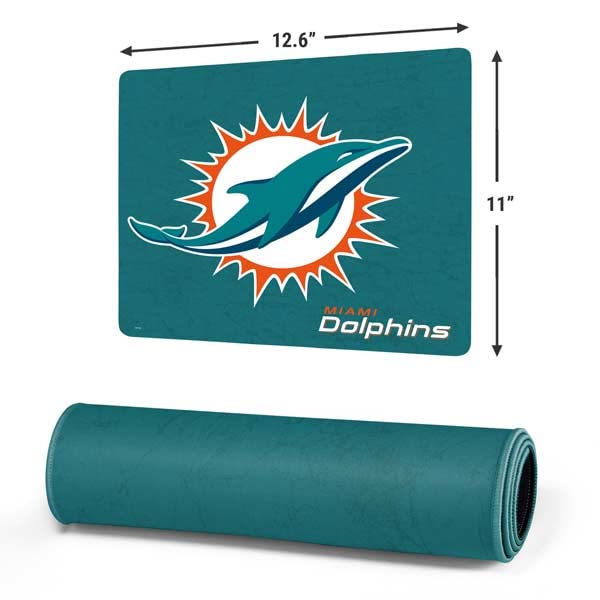 Skinit Small Gaming Mouse Pad - Officially Licensed Miami Dolphins Distressed- Aqua Design with Stitched Edges, Waterproof, Non-Slip Rubber Base, Desk Mat for Keyboard & Mouse, 12.6