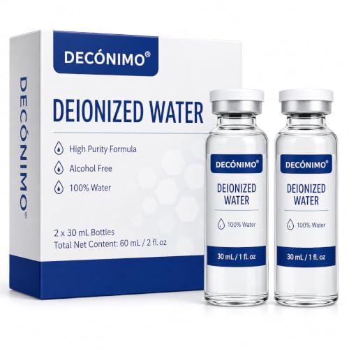 DECÓNIMO Deionized Water, 2 Pack 30 mL Glass Vials, 100% Pure Alcohol-Free