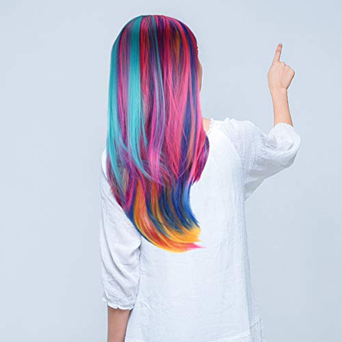 FRCOLOR Perucas Retas Coloridas Perucas de Cabelo Comprido Arco-Ãris Peruca Sintética de Várias Core