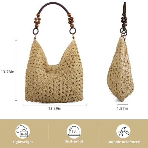 Bolso tejido crochet bohemio para mujer blanco miniatura 7