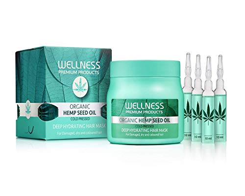 Wellness Premium Products Organic Hemp Seed Oil Cold Pressed Deep Hydrating Hair Mask 500ml - Hemp Seed Oil for Damaged Dry and Colored Hair - Hemp Seed Hydrating Hair Mask