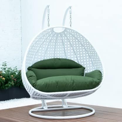 Image of OMANSH Double Seater Swing Chair with Stand & Cushion & Hook Outdoor || Indoor || Balcony || Garden || Living Room (White-Green)