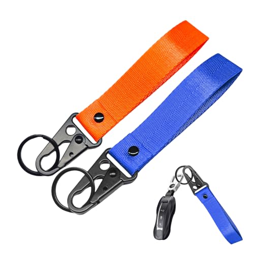 Image of Wevdn 2 PCS Car Key Chain, Fabric Metal Practical Multifunctional Motorcycle Keychain, Anti-Lost Keychain with O-Ring for Men Women (Blue+Orange)