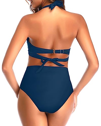 Image of Tempt Me Women Two Piece Swimsuit High Waisted Bikini Halter Vintage Retro Bathing Suit Push up Swimwear