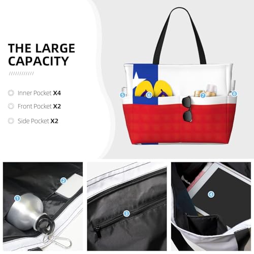 Flag Of Chile Extra Large Tote Bag For Women,Foldable Beach Bag With Pocket Weekender Travel Overnight Bag3