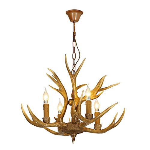 Lustre bois de cerf résine E14 pour remplacer un plafonnier sans charme
