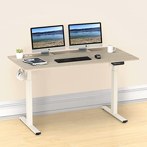 Shw 55-Inch Large Electric Height Adjustable Standing Desk, 55 X 28 Inches, Maple #TOP1