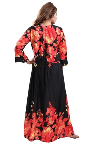 Image of Fabme Women's Crepe Printed Flare Nighty with Long Sleeves /Night Gown /Nightwear /Maxi - Value Combo