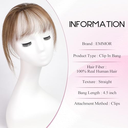 EMMOR Clip in Bangs, 100% Human Hair Bangs with 3 Non-slip Clips, 360°Cover Top HairPieces with 5 inch Wispy Fringes for enhancing Women's Facial Features(Ash Brown) - Image 2